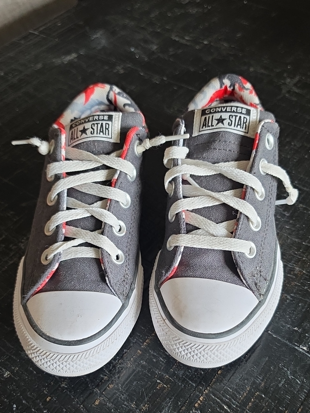 Converse Kids Grey Canvas Low Top Sneakers with Red Accent